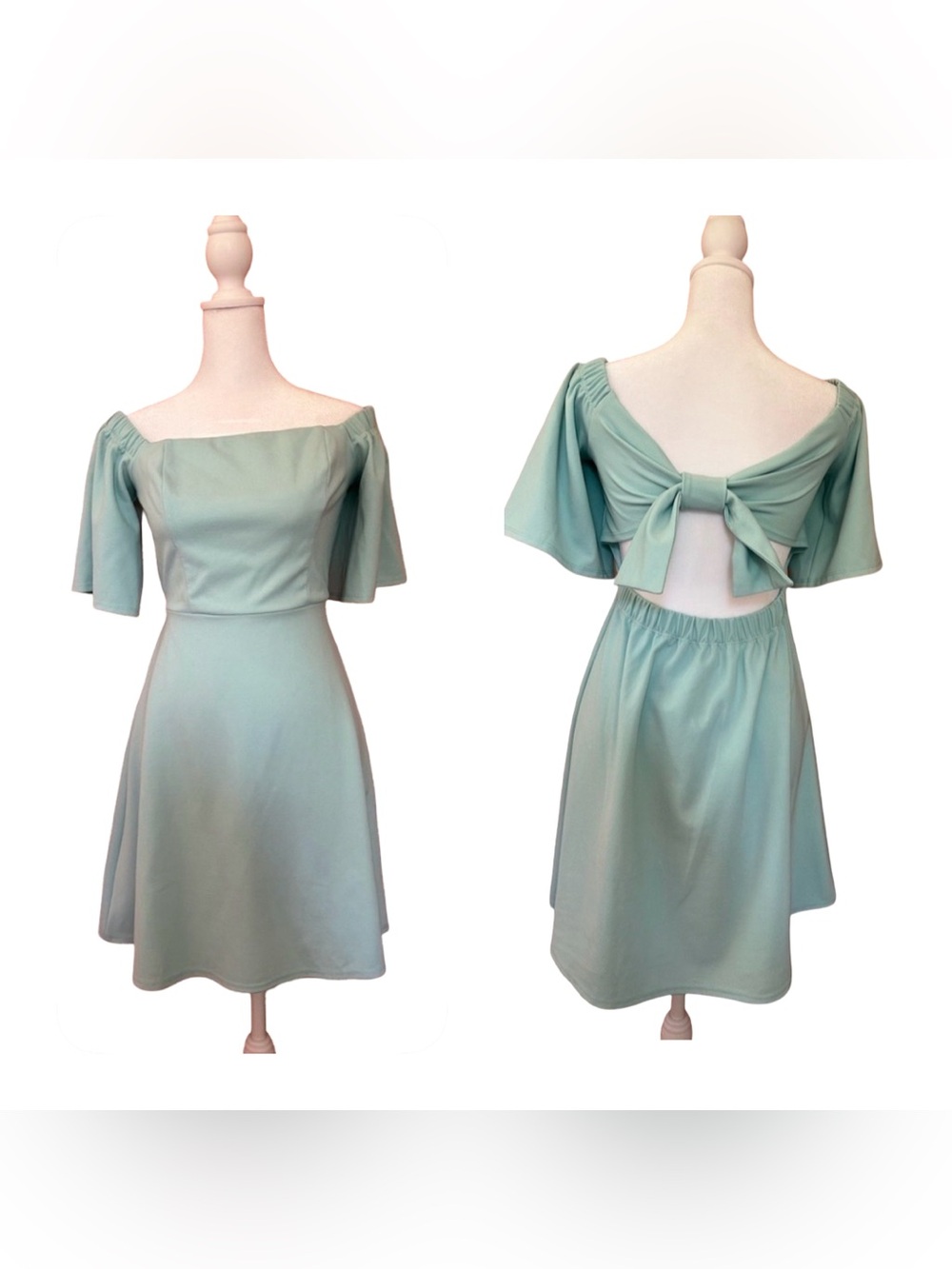 Asos Aqua coquette Off Shoulder Flutter Sleeve babydoll dress bow open Back 6